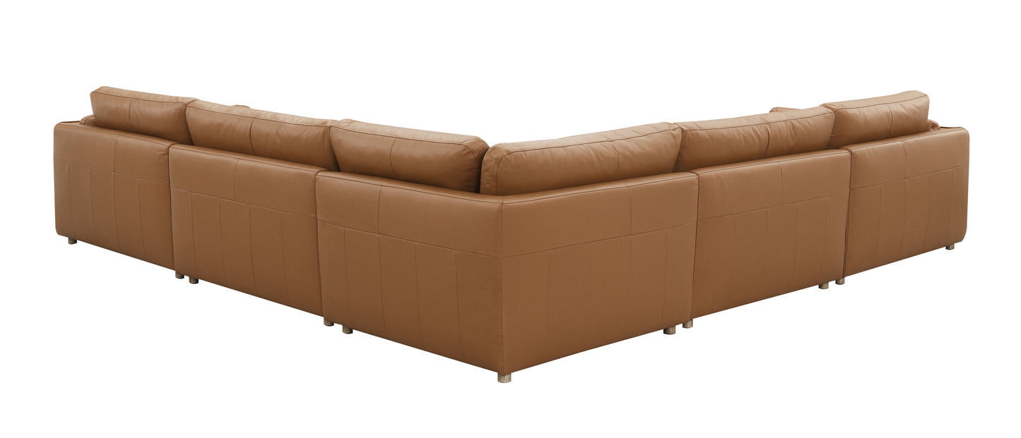 Luxurious tan leather sectional sofa plush cushions modern design perfect for living room seating