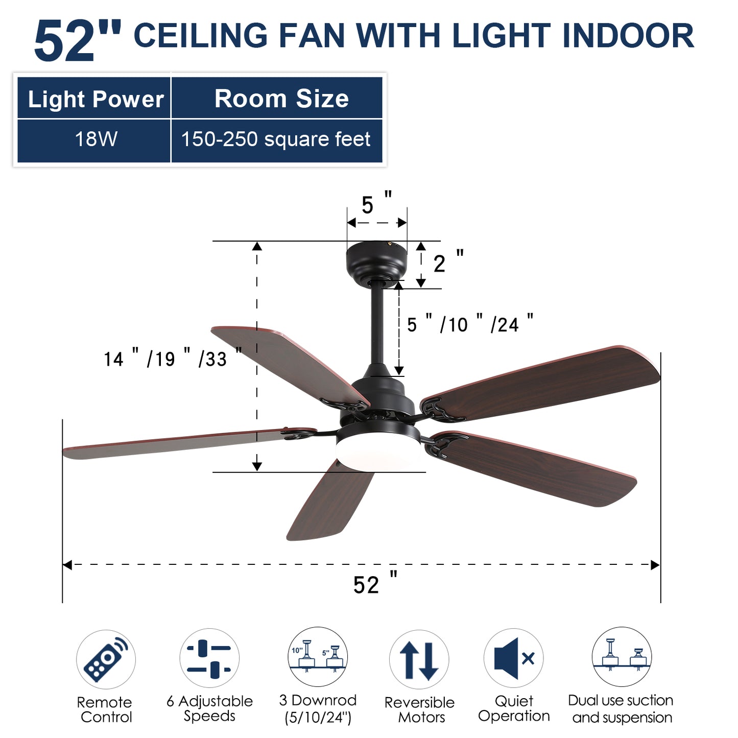 inch black ceiling fan with reversible dark wood blades and integrated LED light