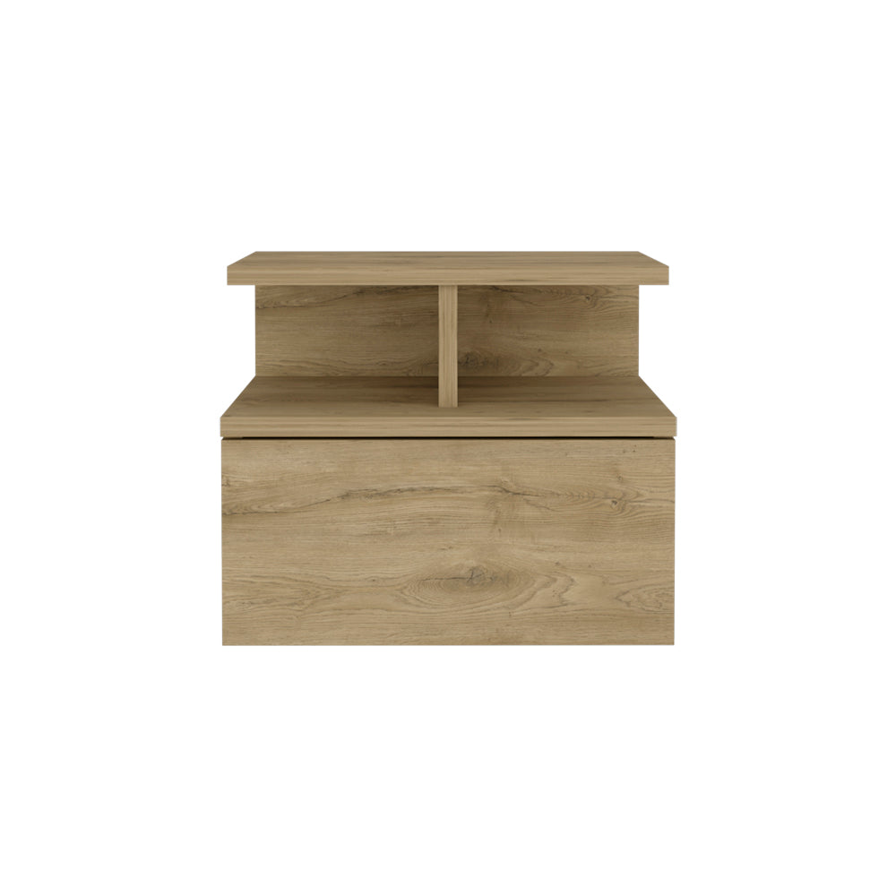Wooden modern nightstand with one drawer and open shelving