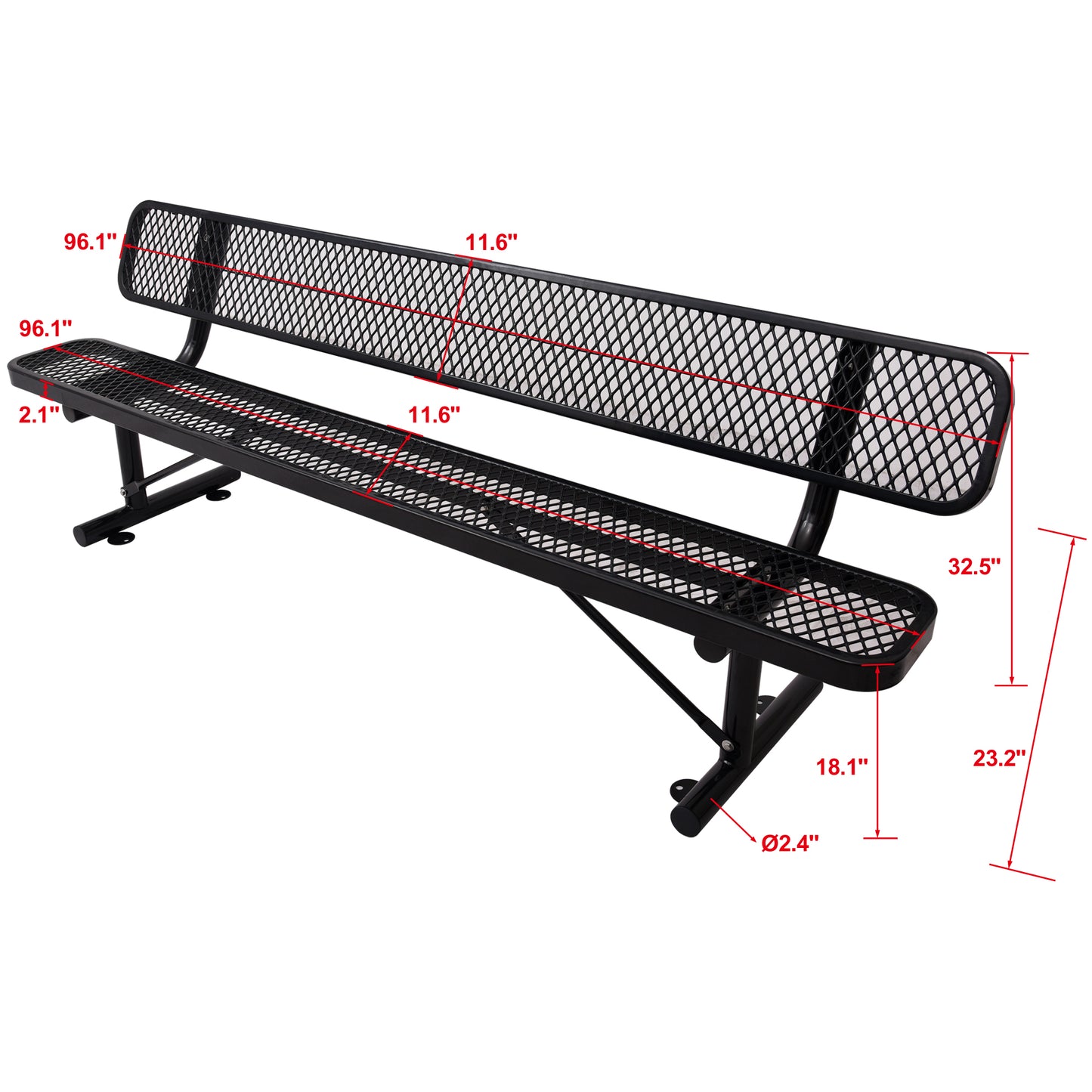 Black diamond mesh park bench with curved backrest and sturdy metal frame ideal for outdoor seating
