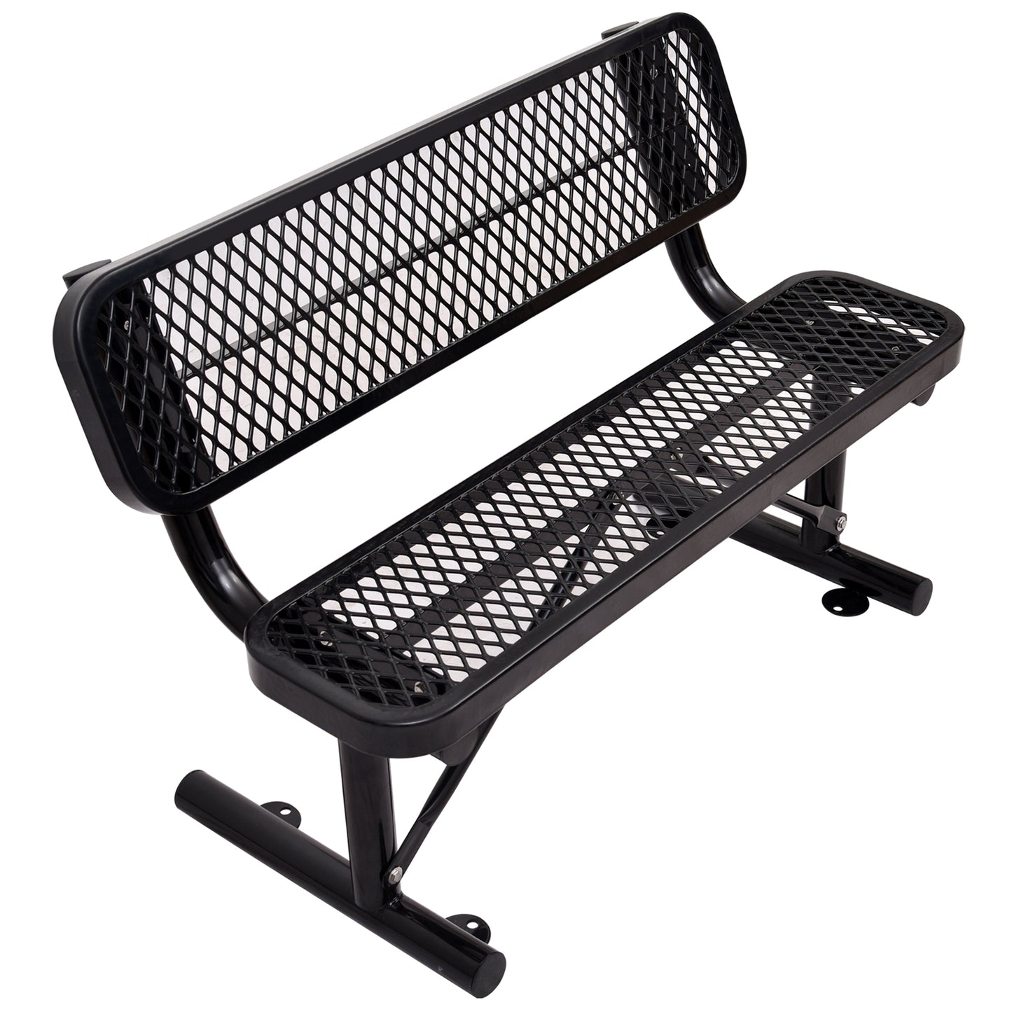 Black diamond pattern mesh park bench with metal frame