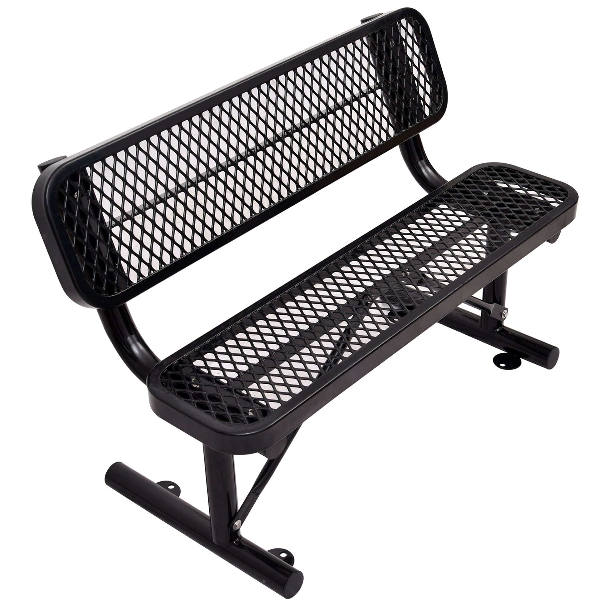 Black diamond pattern mesh park bench with metal frame