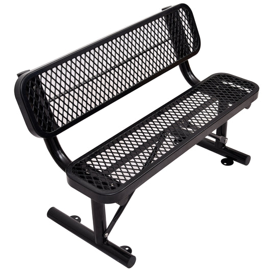Black diamond pattern mesh park bench with metal frame