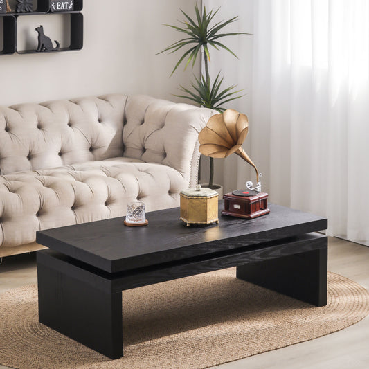 Sleek black oak coffee table with a midcentury modern design perfect for living rooms