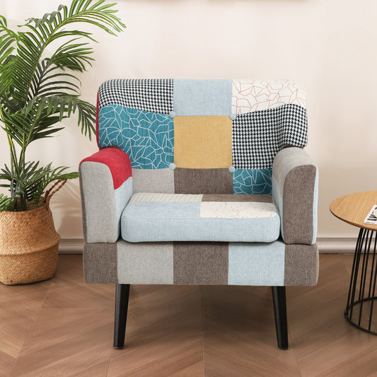 Patchwork accent chair with assorted patterns and colors modern living room seating