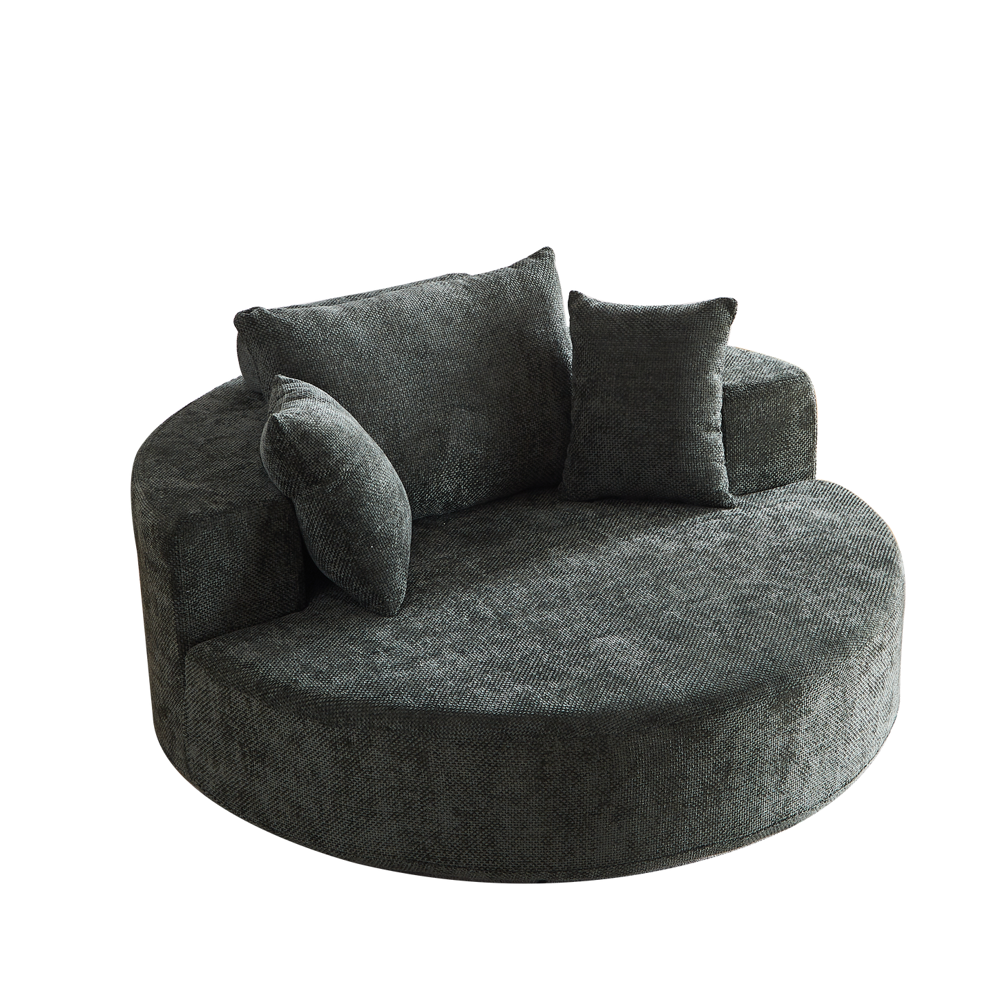 Dark green circular sofa with textured fabric and plush cushions perfect for modern living rooms