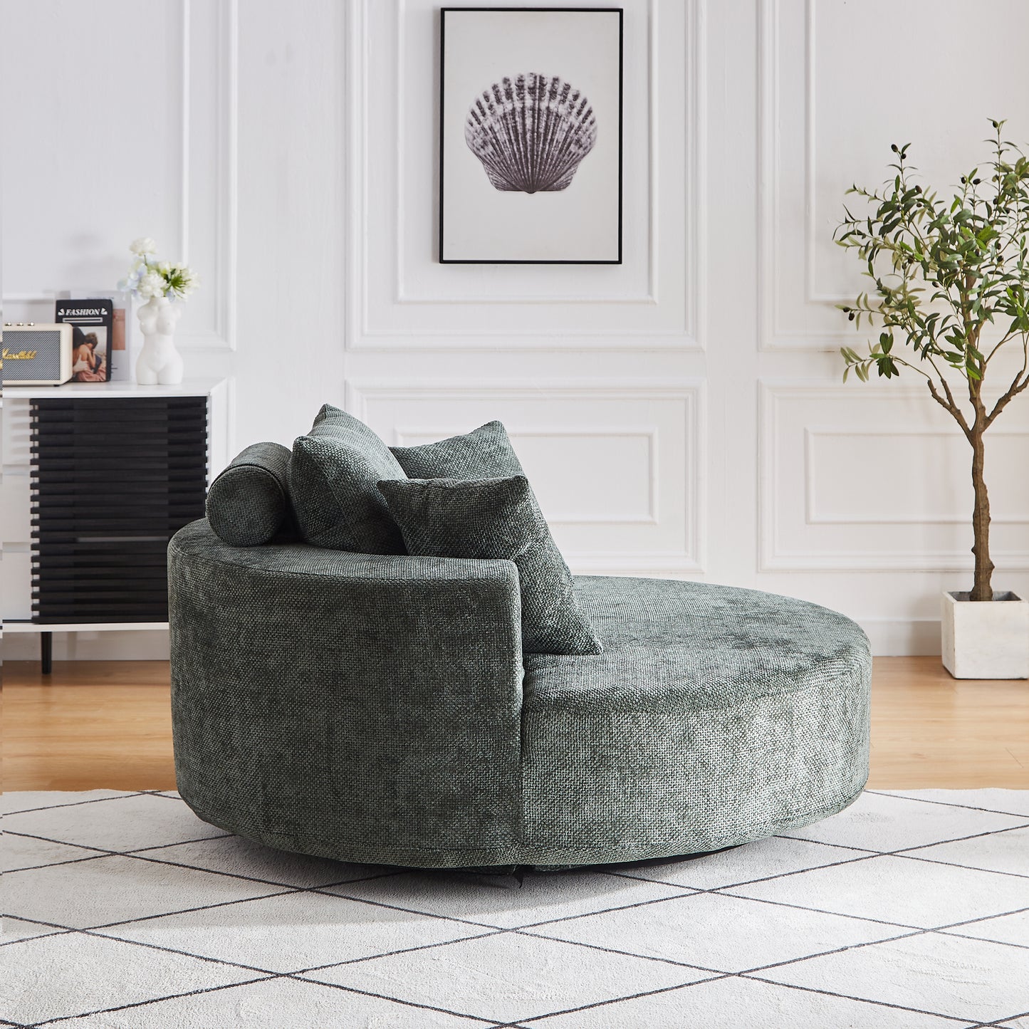 Round swivel sectional sofa in dark teal textured fabric modern design for living rooms