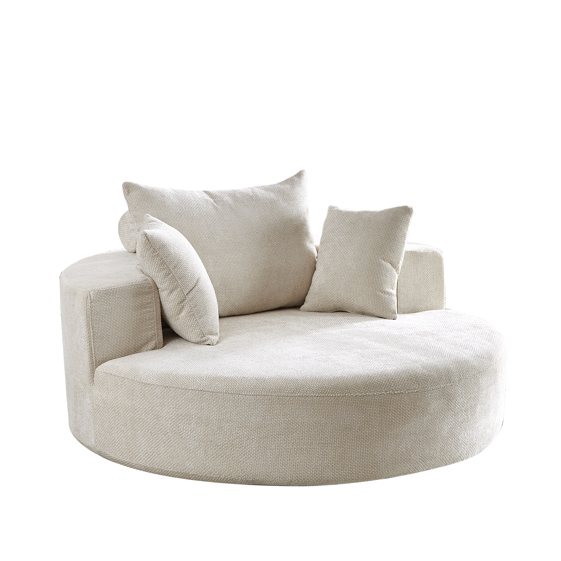 Comfortable round cream boucle fabric accent chair with plush cushions