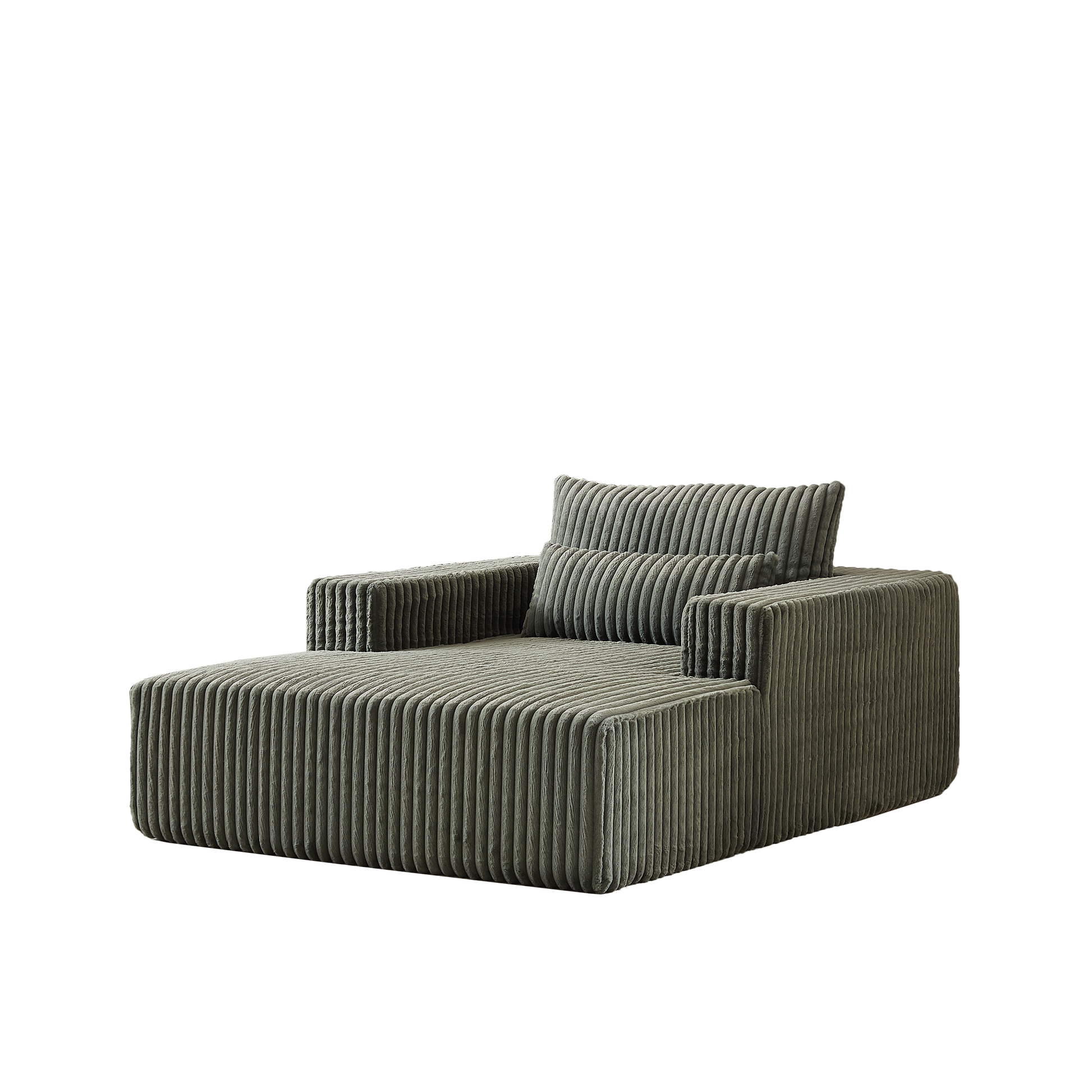 Plush green corduroy modular chaise lounge with deep tufting for ultimate comfort and style