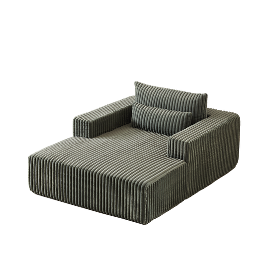Modular corduroy chaise lounge in olive green perfect for modern living rooms