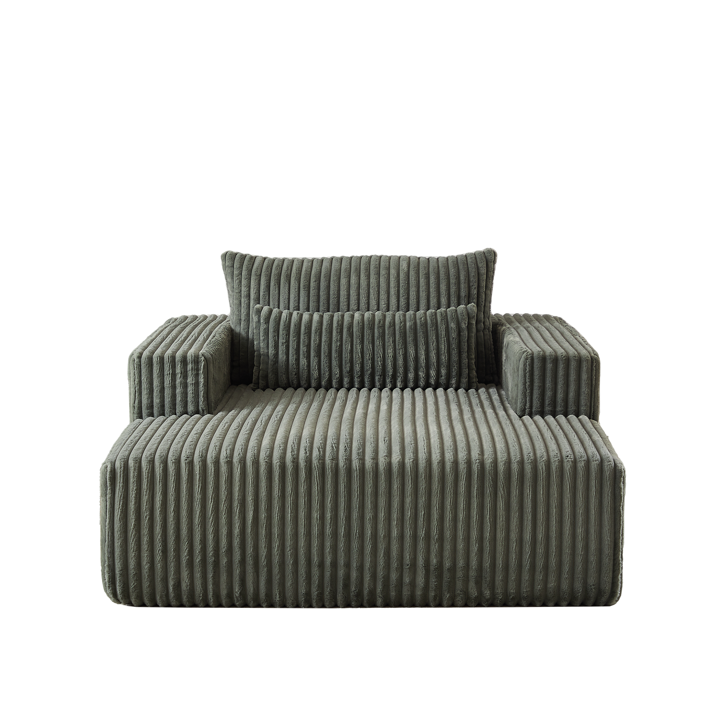 Plush corduroy sofa in sage green modern design with deep channel tufting for living rooms
