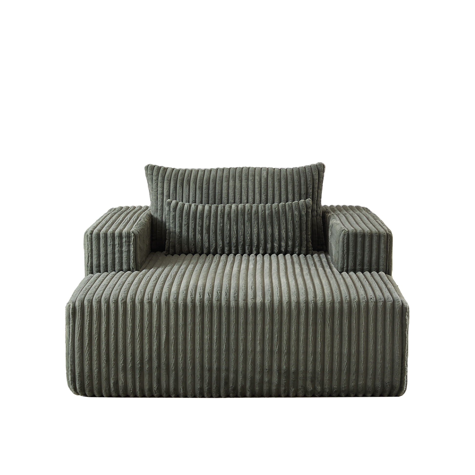 Plush corduroy sofa in sage green modern design with deep channel tufting for living rooms