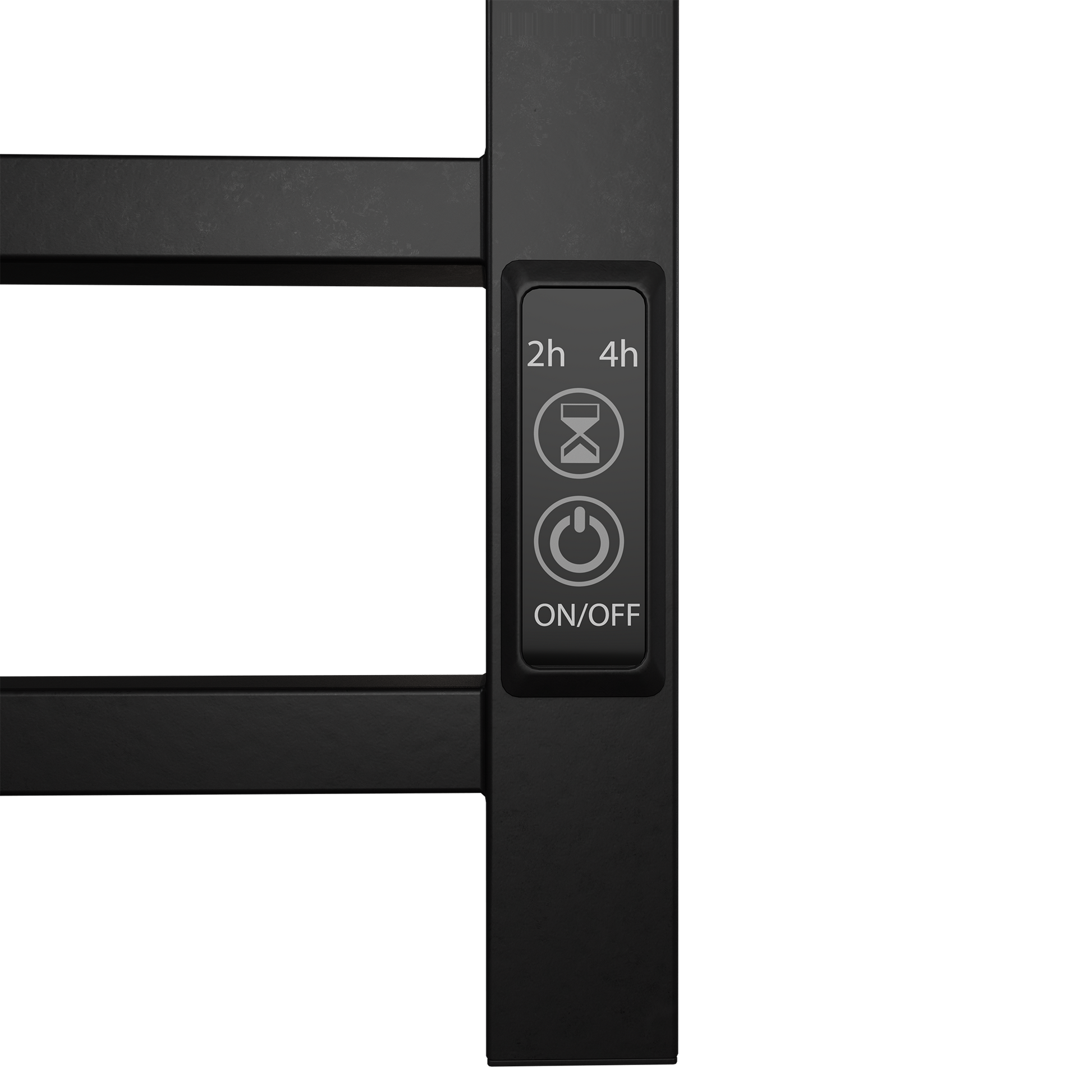 Black towel warmer with digital timer and onoff button