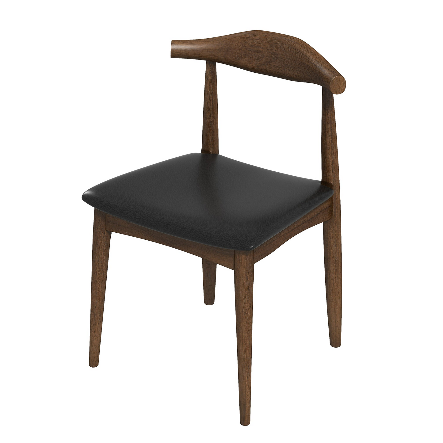 Midcentury modern dining chair with dark wood and black leather seat