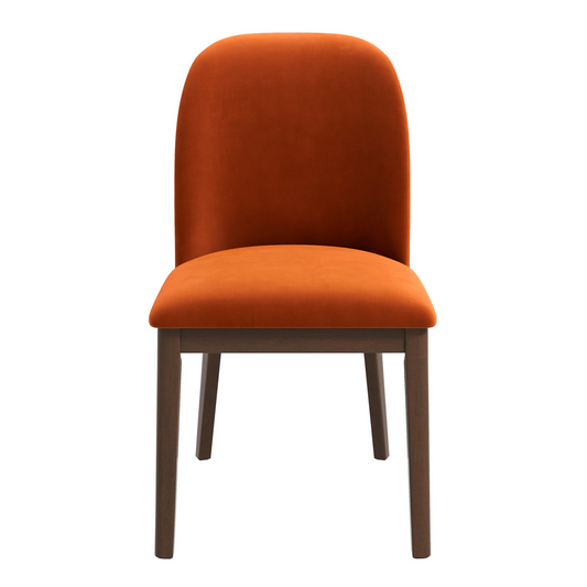 Orange velvet dining chair with dark wood legs a comfortable accent for any home