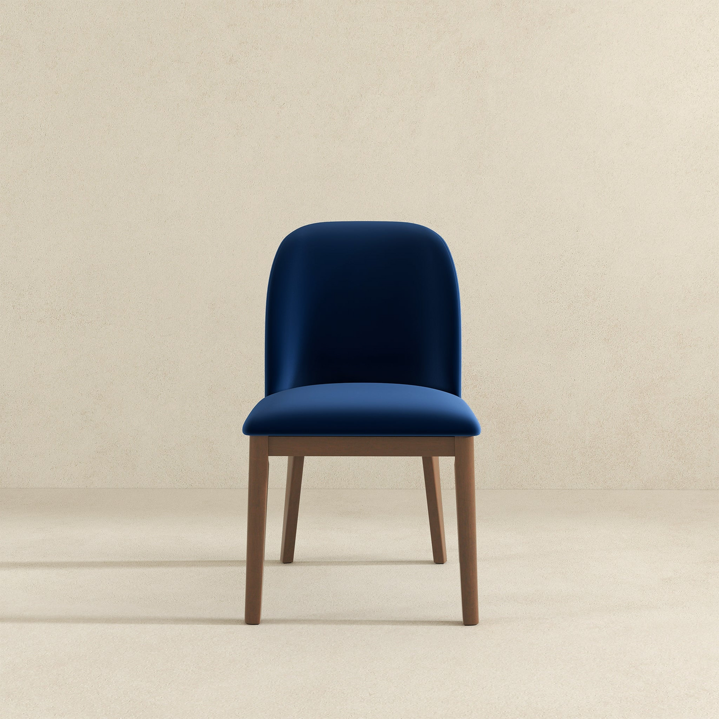 Navy blue velvet dining chair with natural wood legs