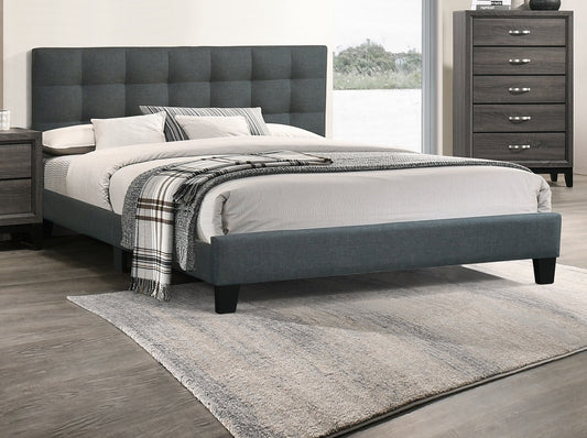TREATLIFE HOME Modern Full Size Bedframe with Charcoal Upholstered Tufted Headboard, Platform Design with Slat Support