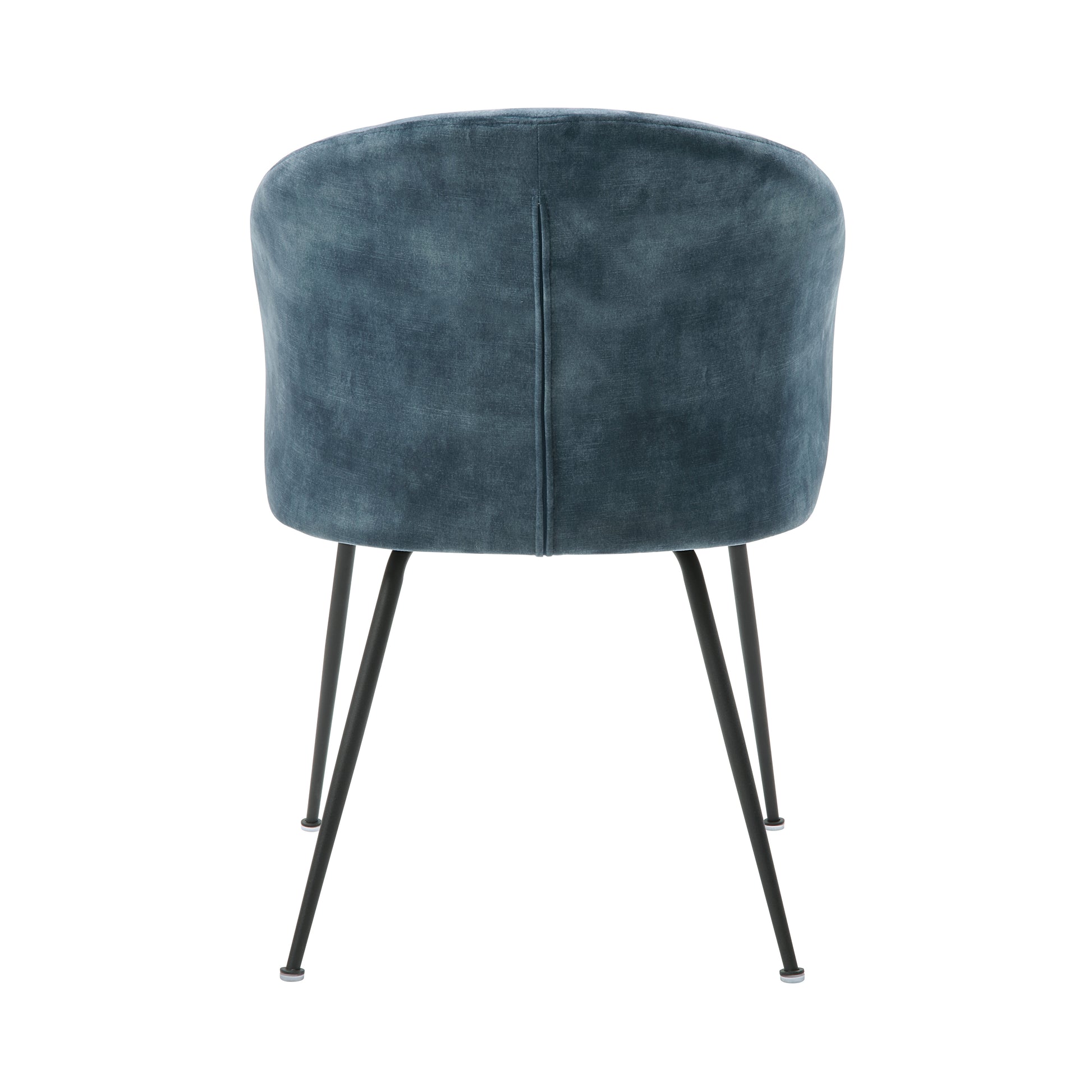 Teal velvet accent chair with subtle stitching and black metal legs