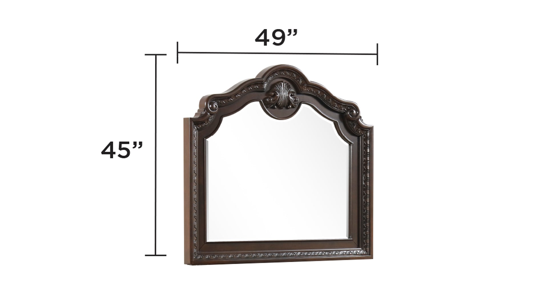 Ornate arched mahogany dresser mirror with detailed carvings