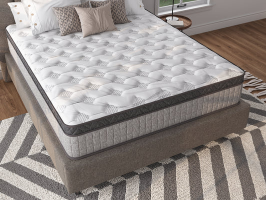 Plush white pillow top mattress with gray piping for comfortable sleep