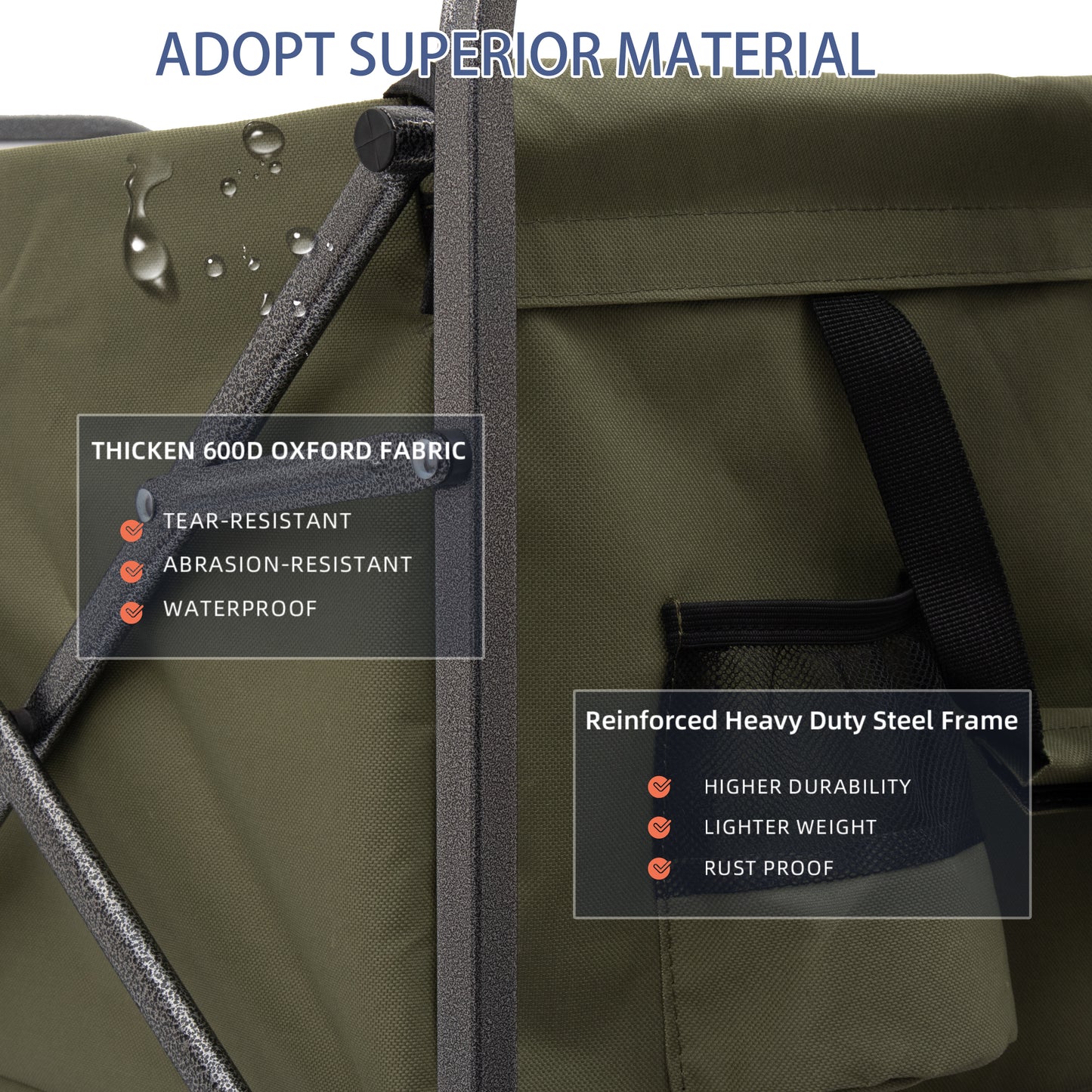 Olive green heavy duty wagon with reinforced steel frame waterresistant D Oxford fabric