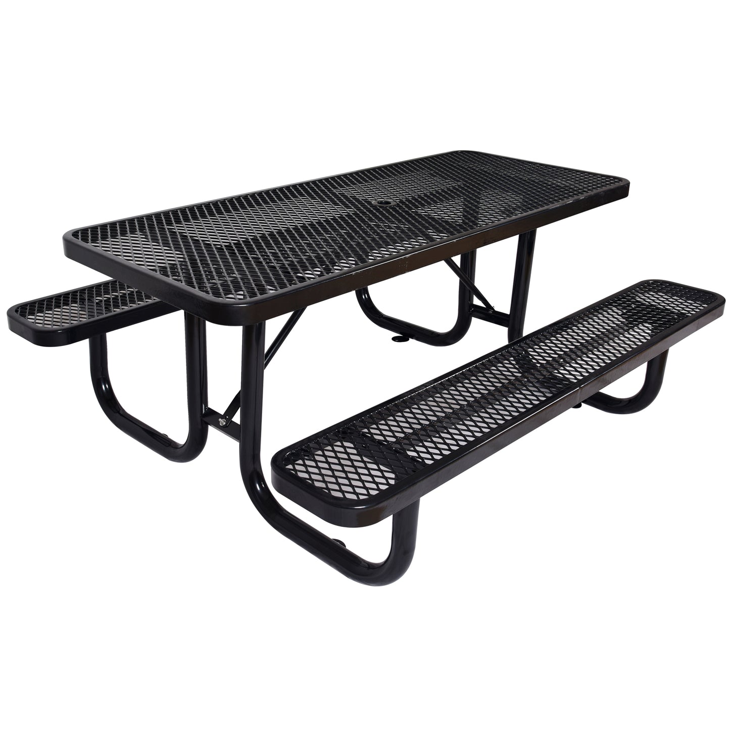 Black diamond expanded metal picnic table with attached benches