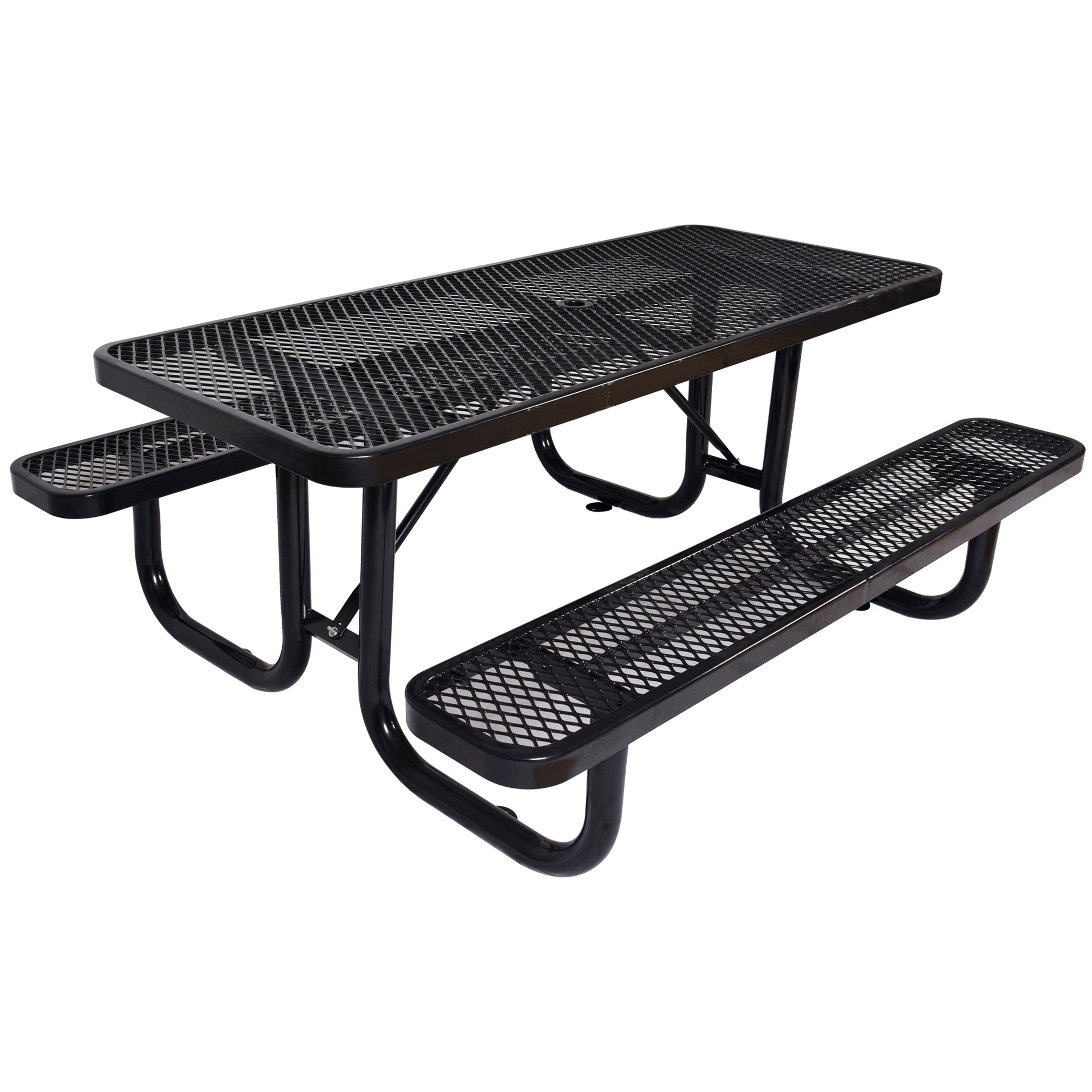 Black diamond expanded metal picnic table with attached benches