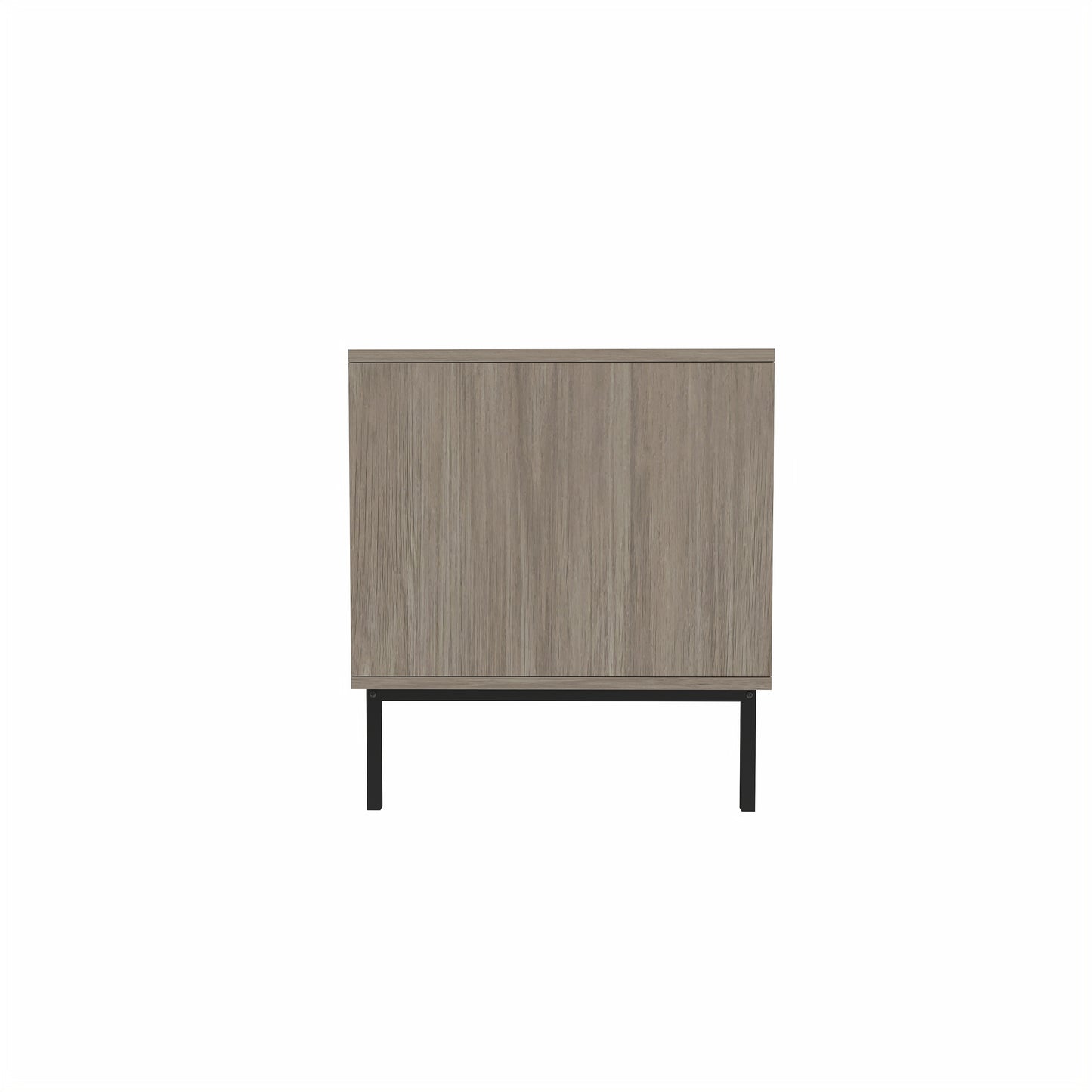 Modern taupe wood credenza with sleek black metal legs