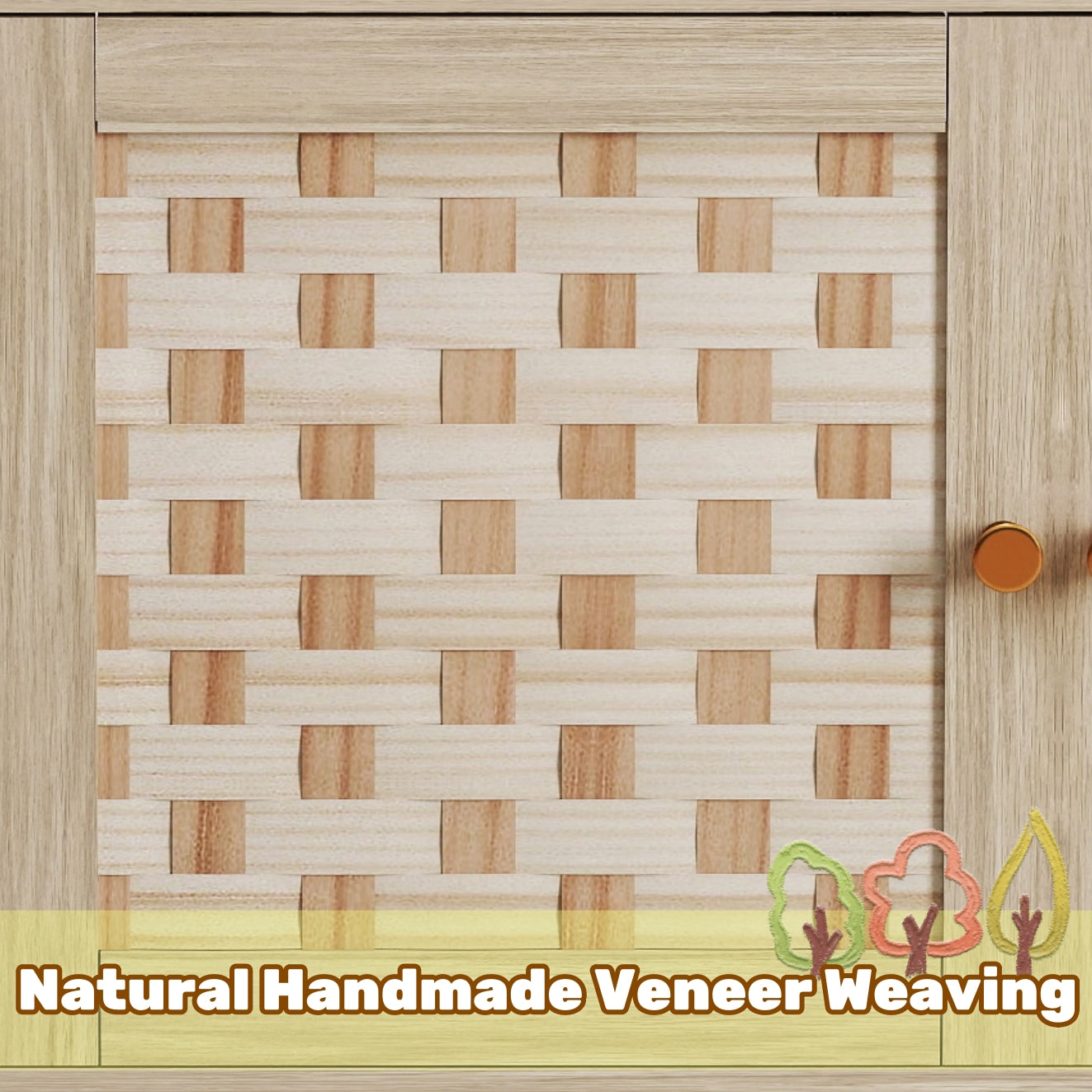 Closeup of natural wood veneer weaving with a light blonde finish