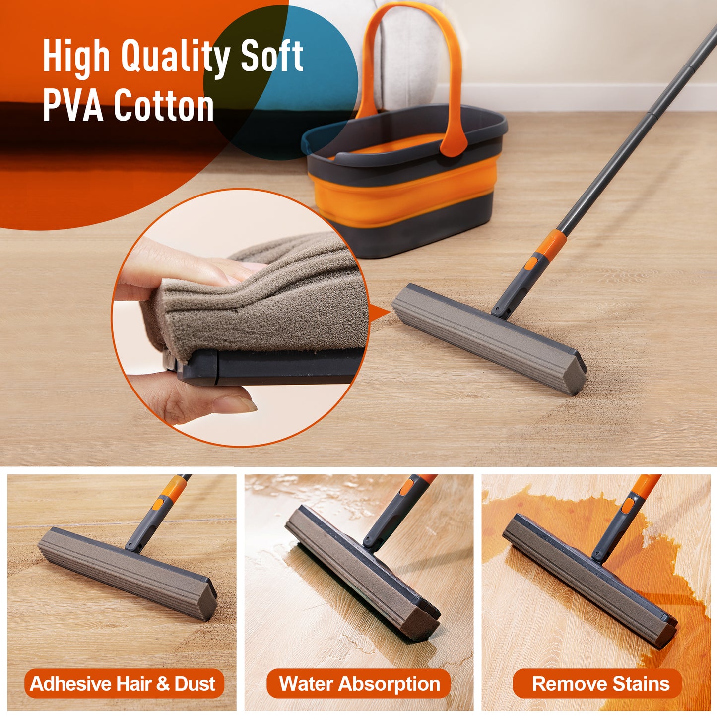 Soft PVA cotton mop head with absorbent sponge for effective cleaning