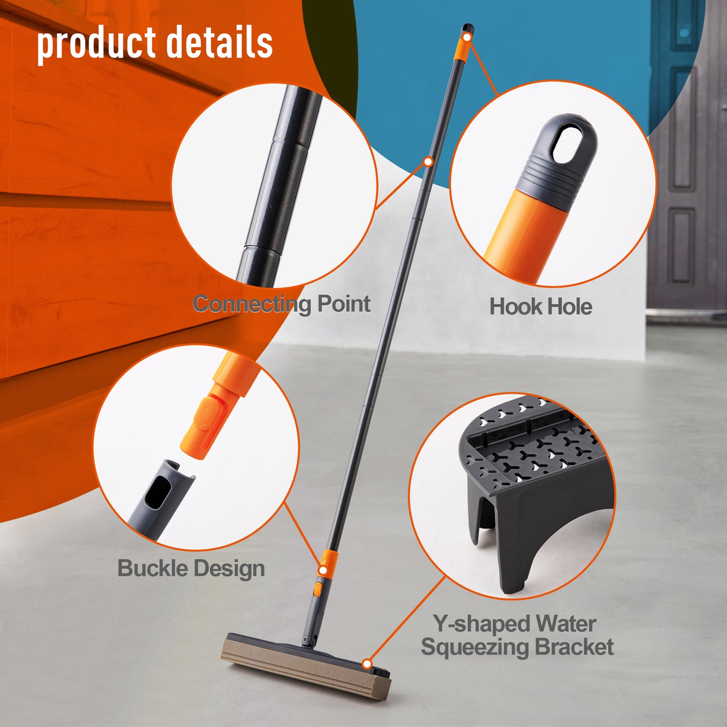 Adjustable floor wiper with a hanging hook and detachable Yshaped squeezing bracket
