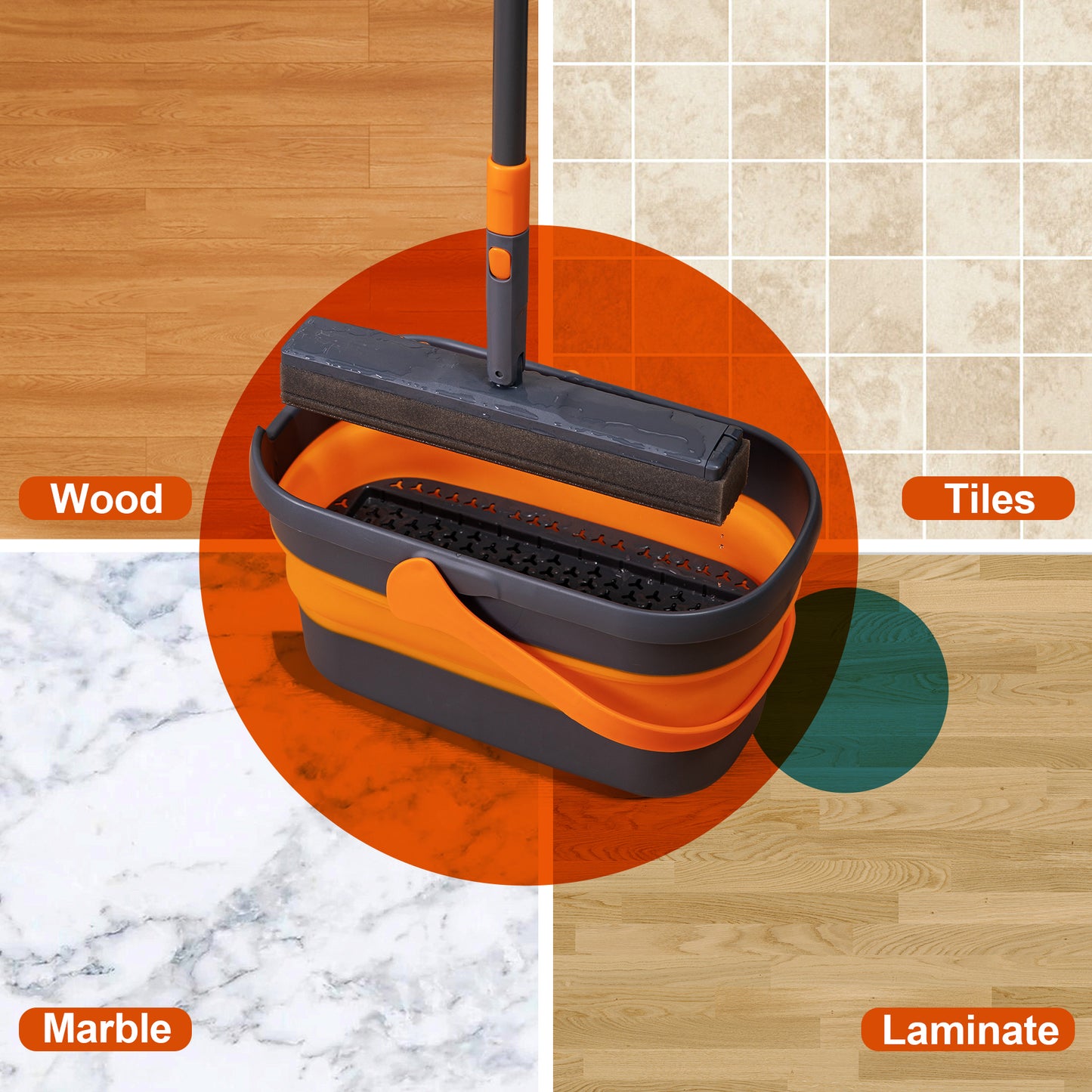 Collapsible mop bucket with a builtin scrubber for efficient floor cleaning