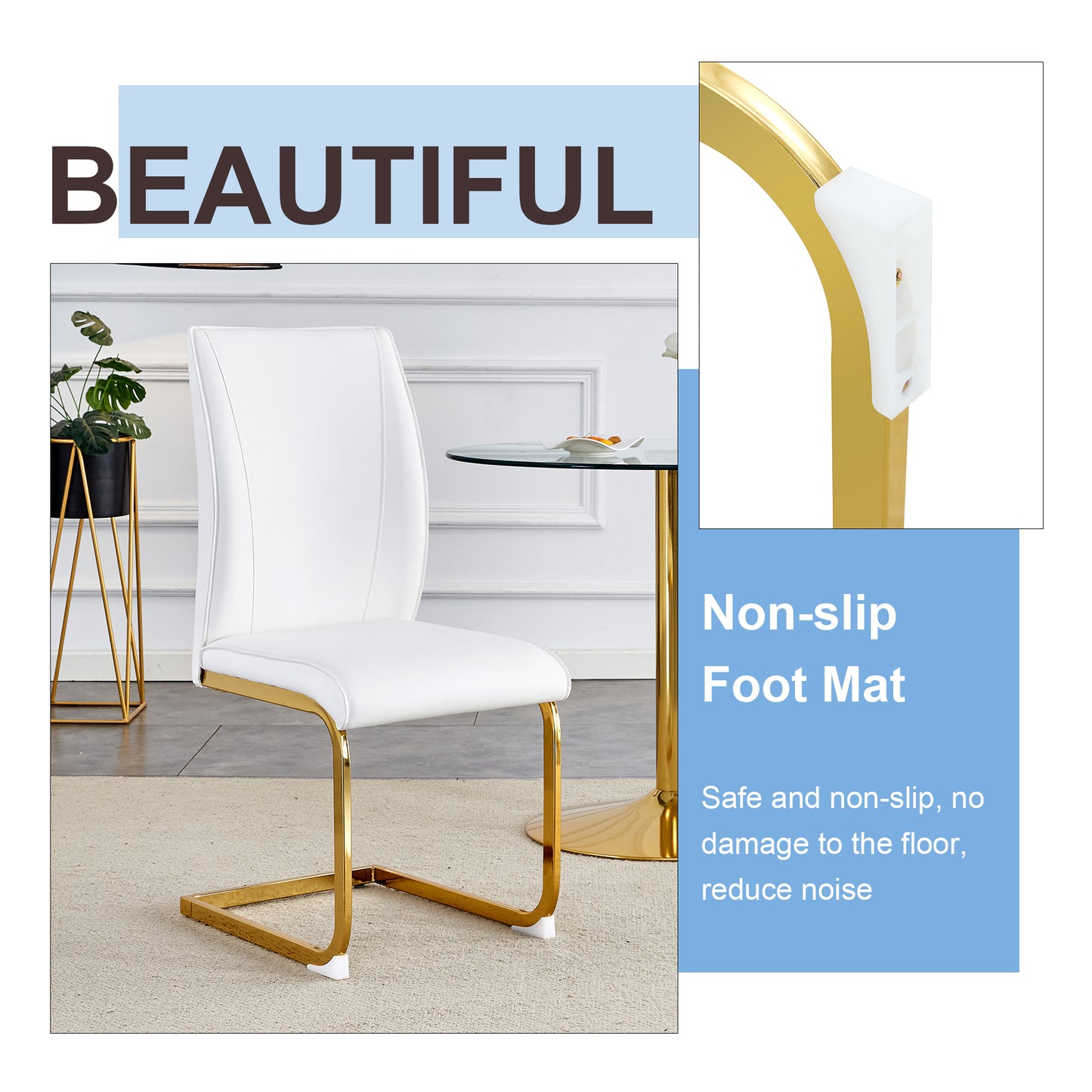 White faux leather dining chair with sleek gold metal frame perfect for modern interiors