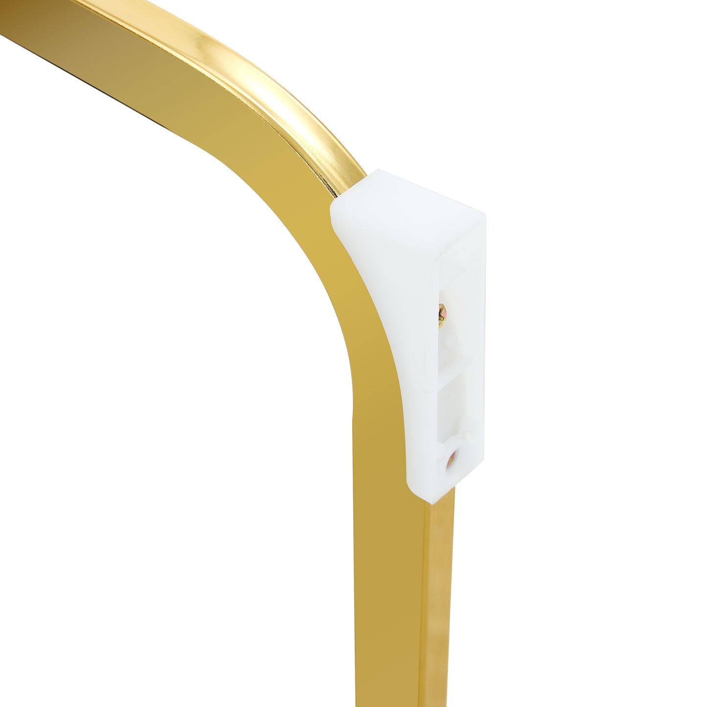 Gold metal leg with white plastic foot protector on white background