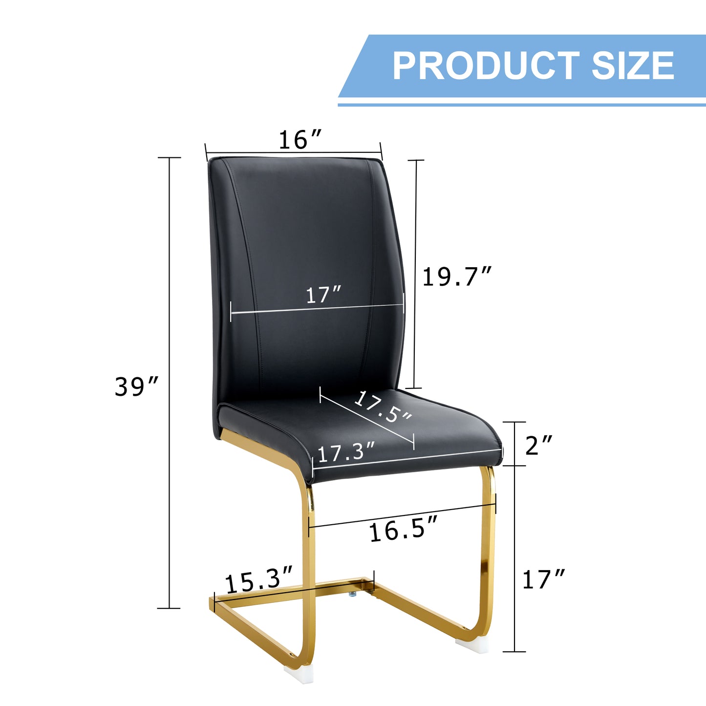 Modern black faux leather dining chair with gold cantilever legs  H
