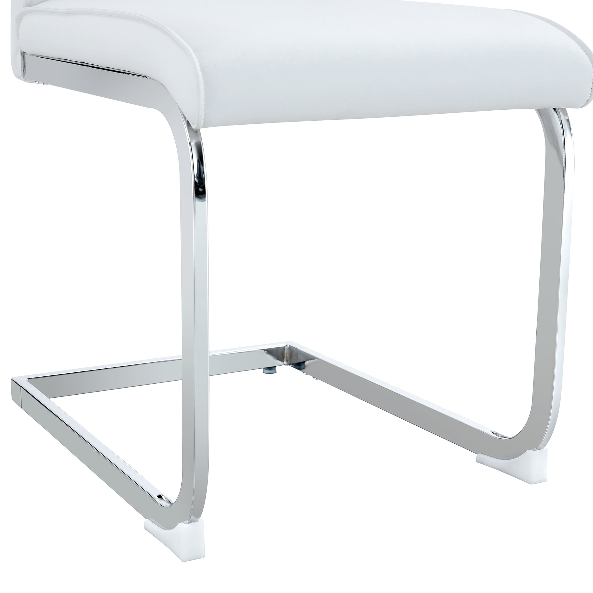 White faux leather seat with polished chrome sled base chair