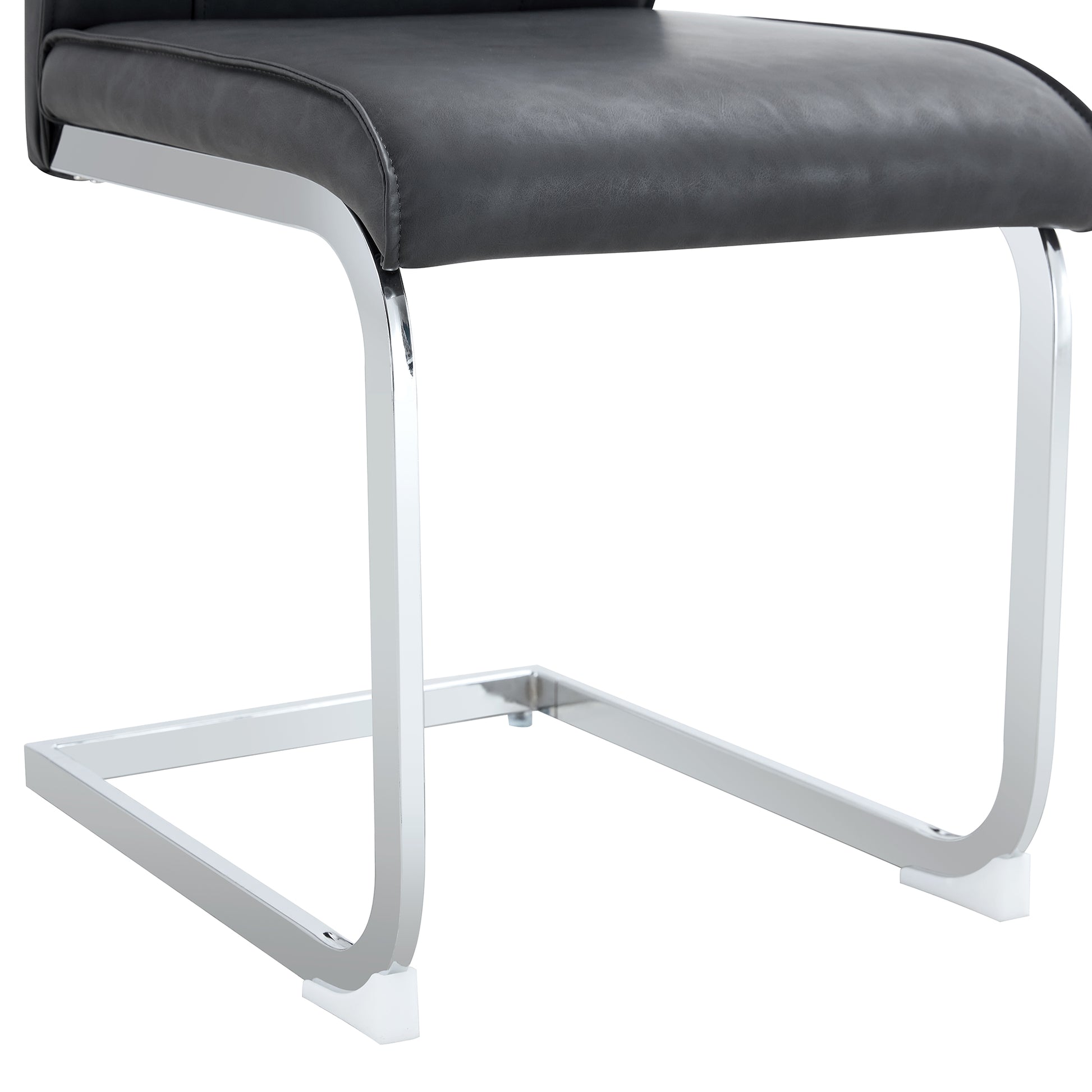 Black leather cantilever chair seat with polished chrome frame