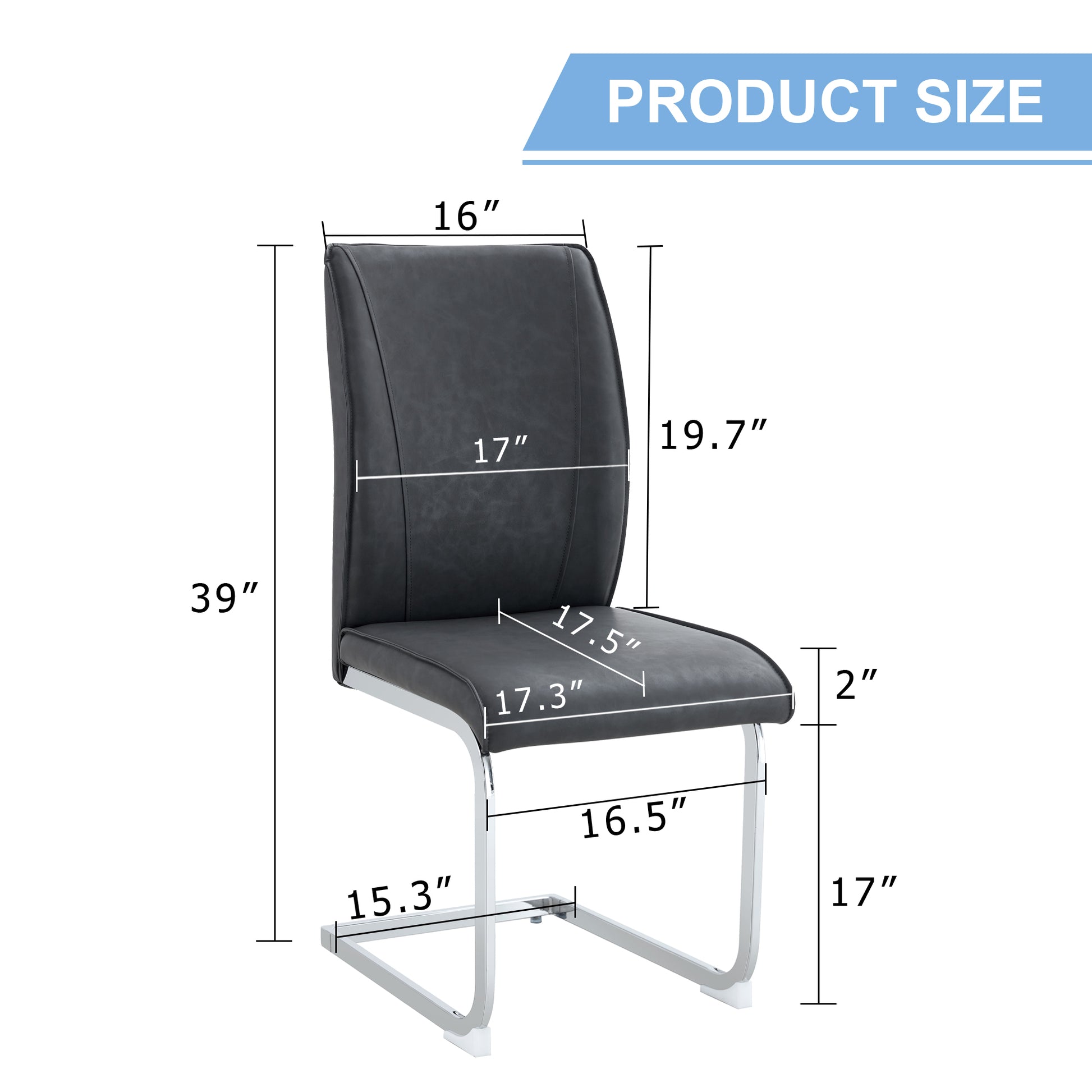 Dark gray faux leather dining chair with chrome sled base