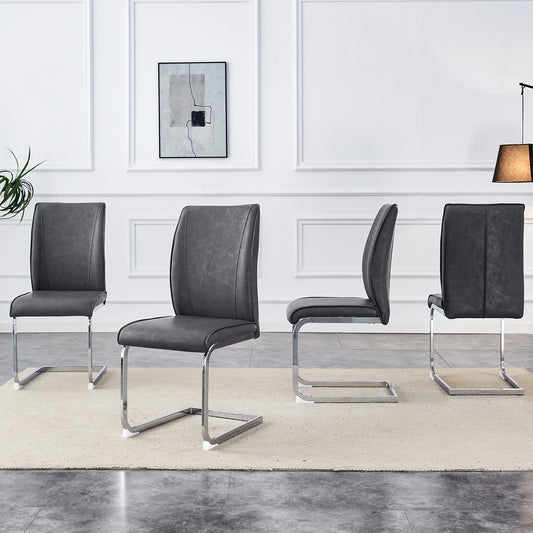 Modern grey faux leather dining chair with chrome cantilever base set of