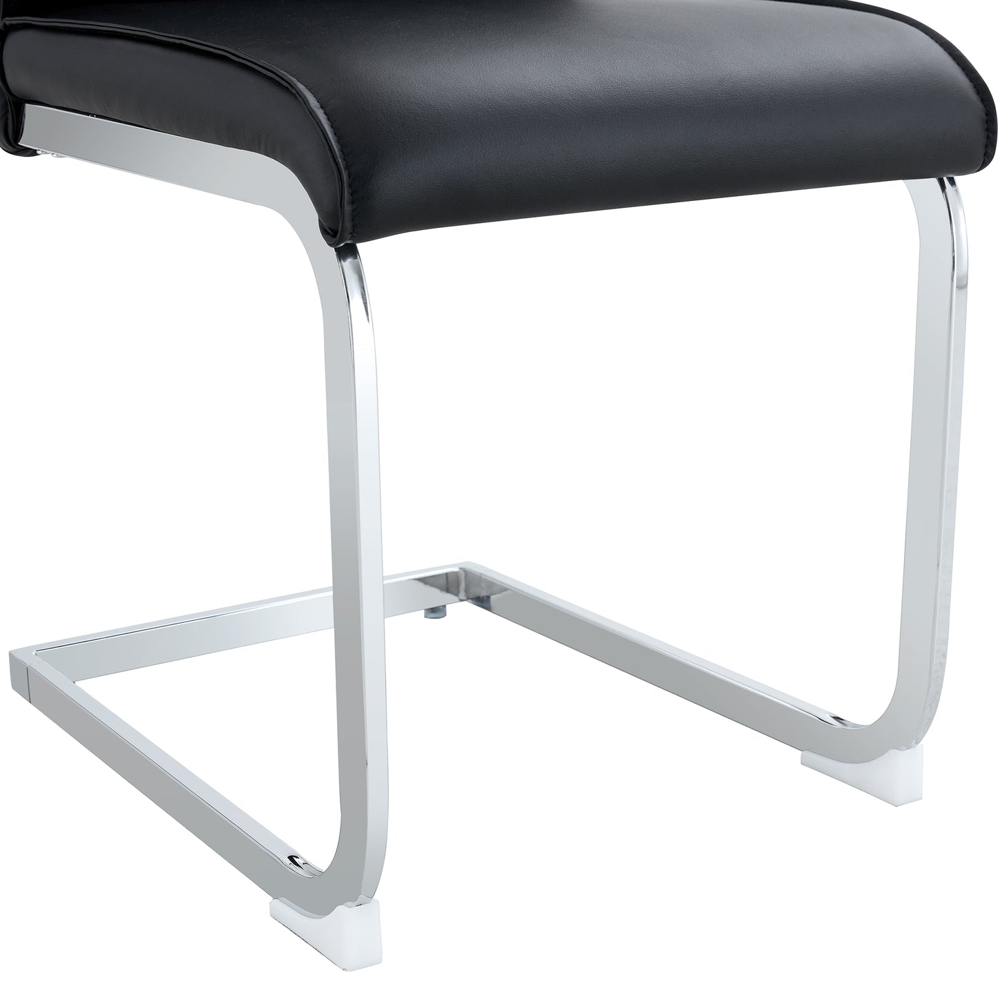 Black faux leather dining chair with polished chrome cantilever base