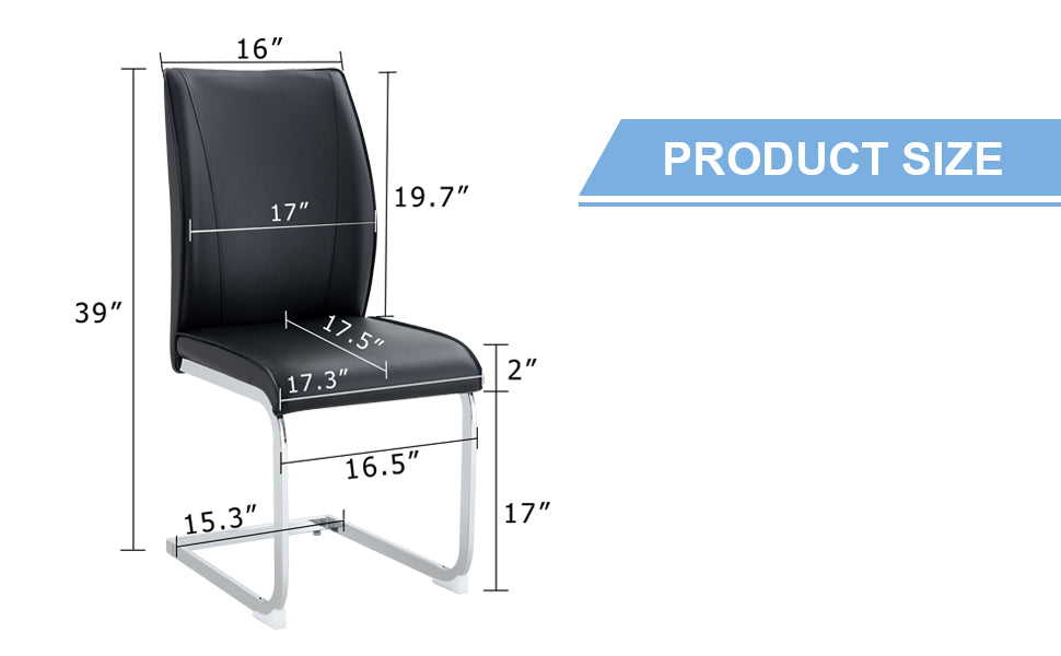 Black faux leather dining chair with chrome sled legs  H