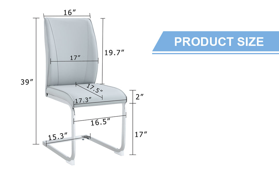 Light gray faux leather cantilever chair with chrome legs  inches high