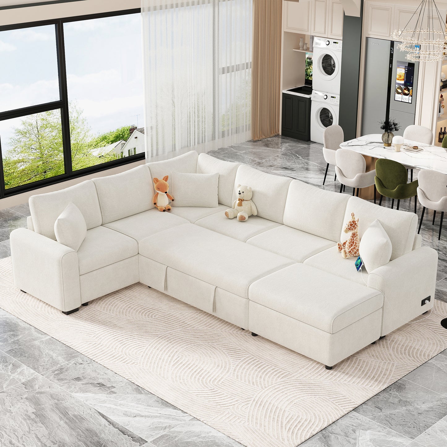 Cream modular sectional sofa with chaise lounge and storage perfect for living room comfort