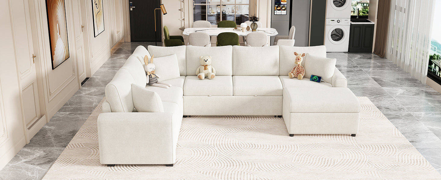 Cream sectional sofa with chaise and storage perfect for living rooms