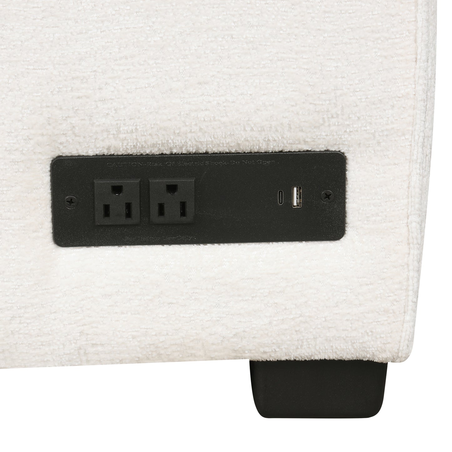 Cream textured sofa with builtin dual power outlets and USB charging ports