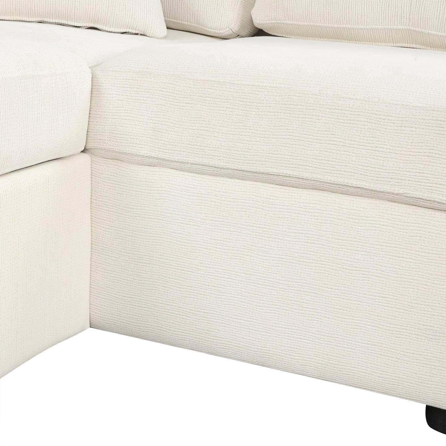 Textured cream fabric sectional sofa with plush cushions modern design for living rooms