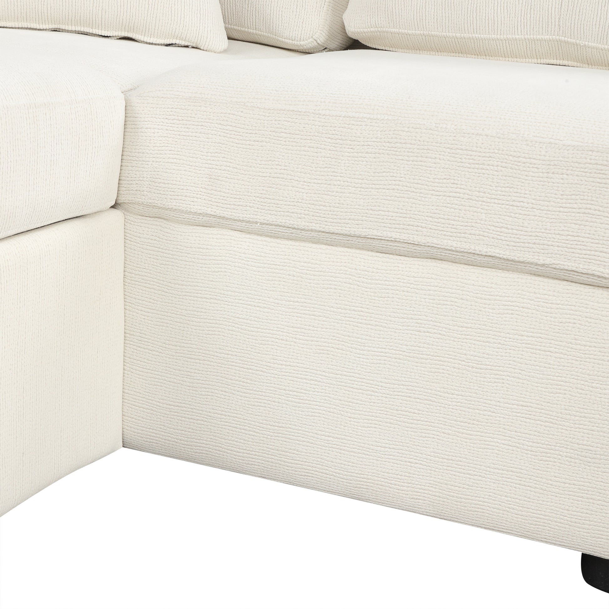 Textured cream fabric sectional sofa with plush cushions modern design for living rooms