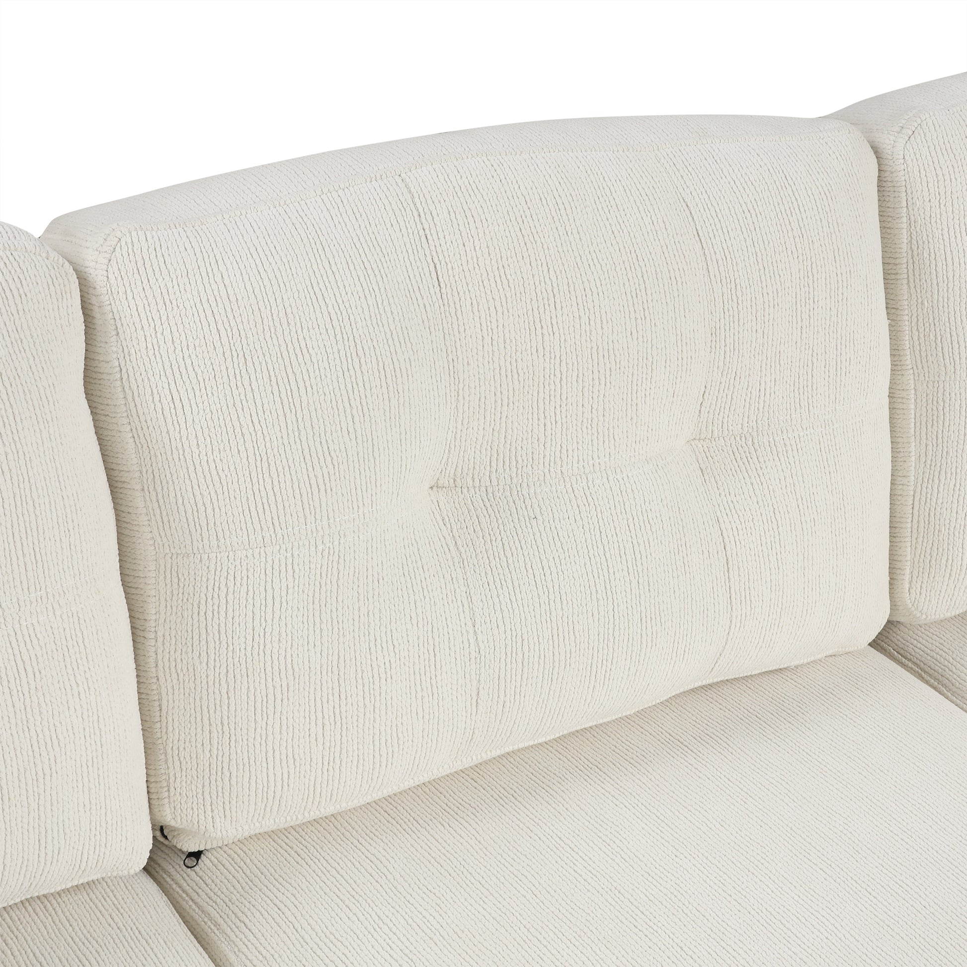 Plush ivory corduroy sofa with tufted back cushions for comfortable modern living room seating