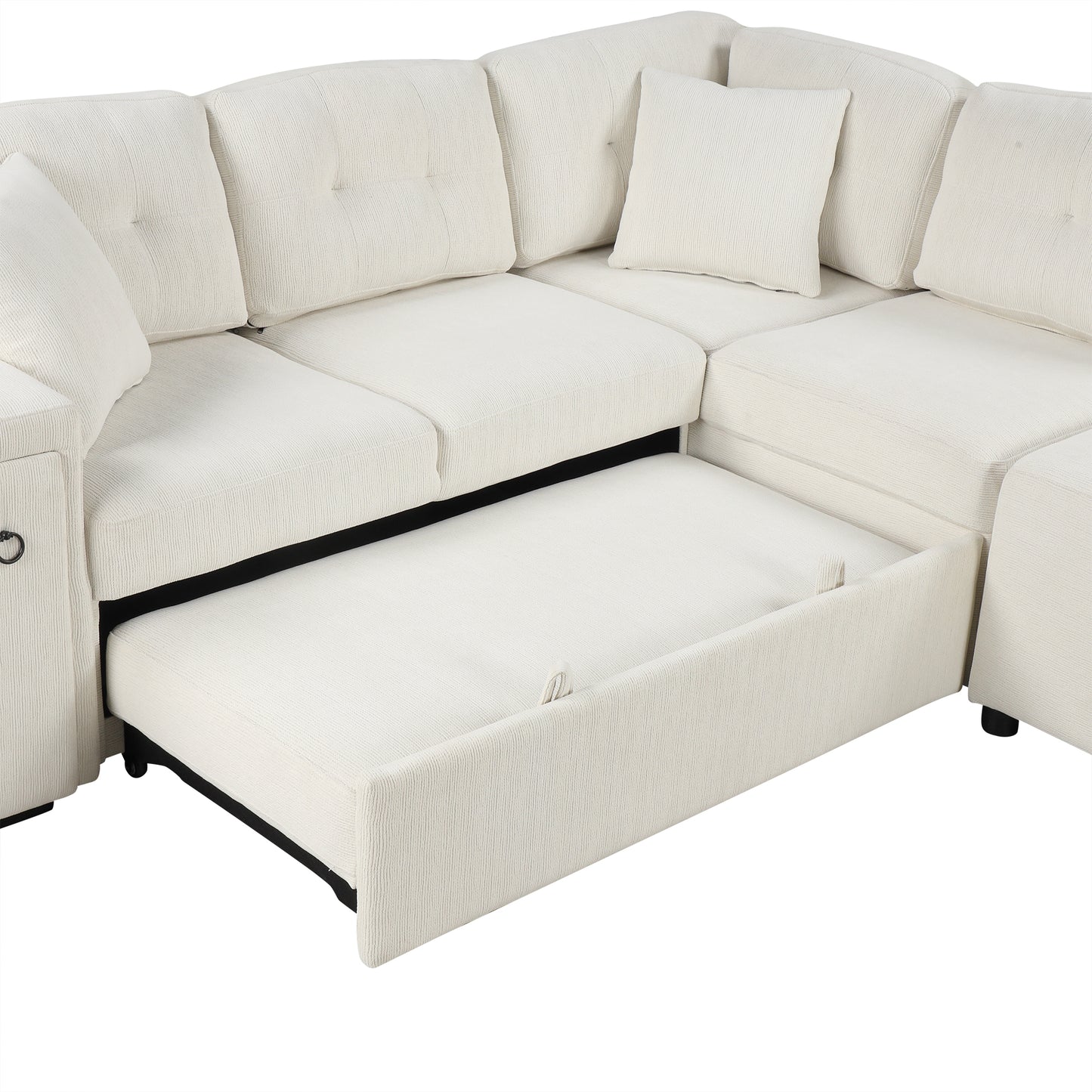 Cream sectional sofa with pullout bed feature plush fabric modern living room furniture
