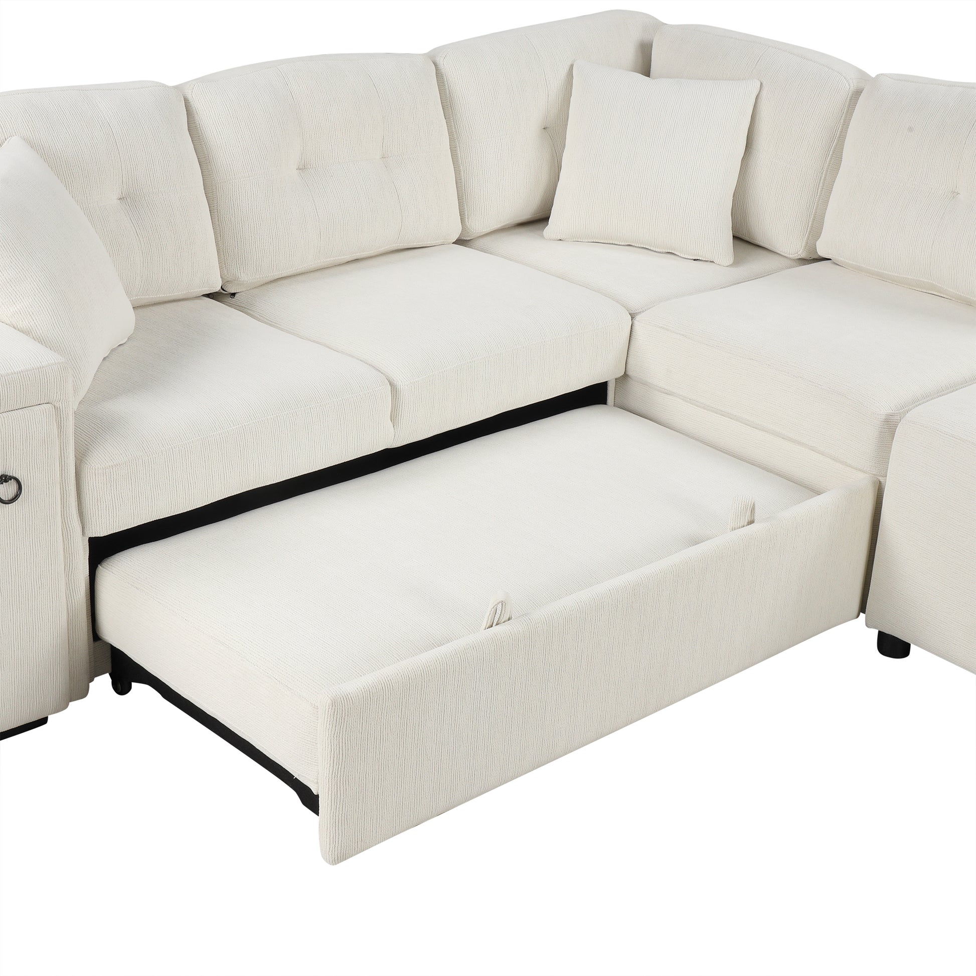 Cream sectional sofa with pullout bed feature plush fabric modern living room furniture